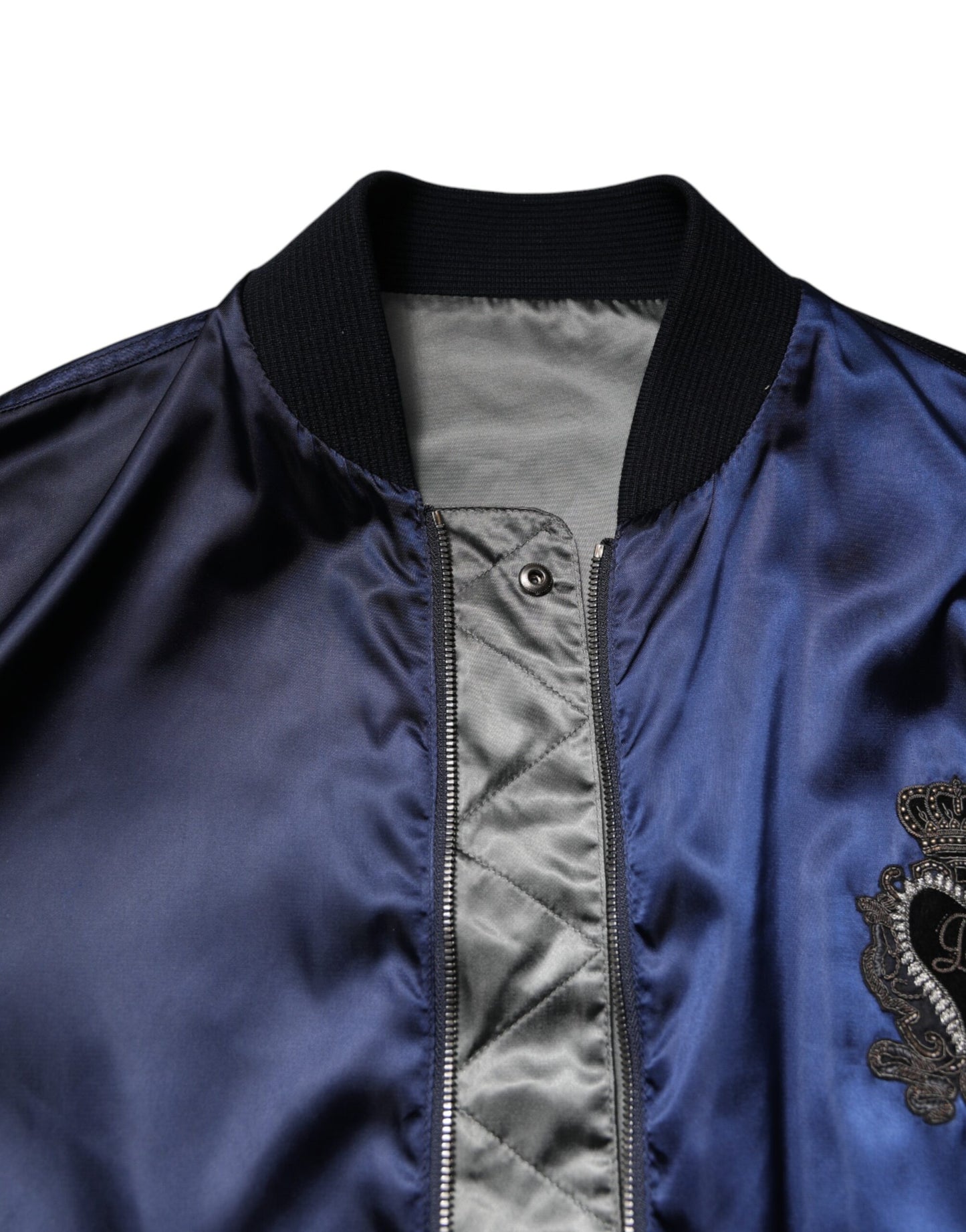 Chaqueta bomber de nailon azul con cremallera completa DG Crown
