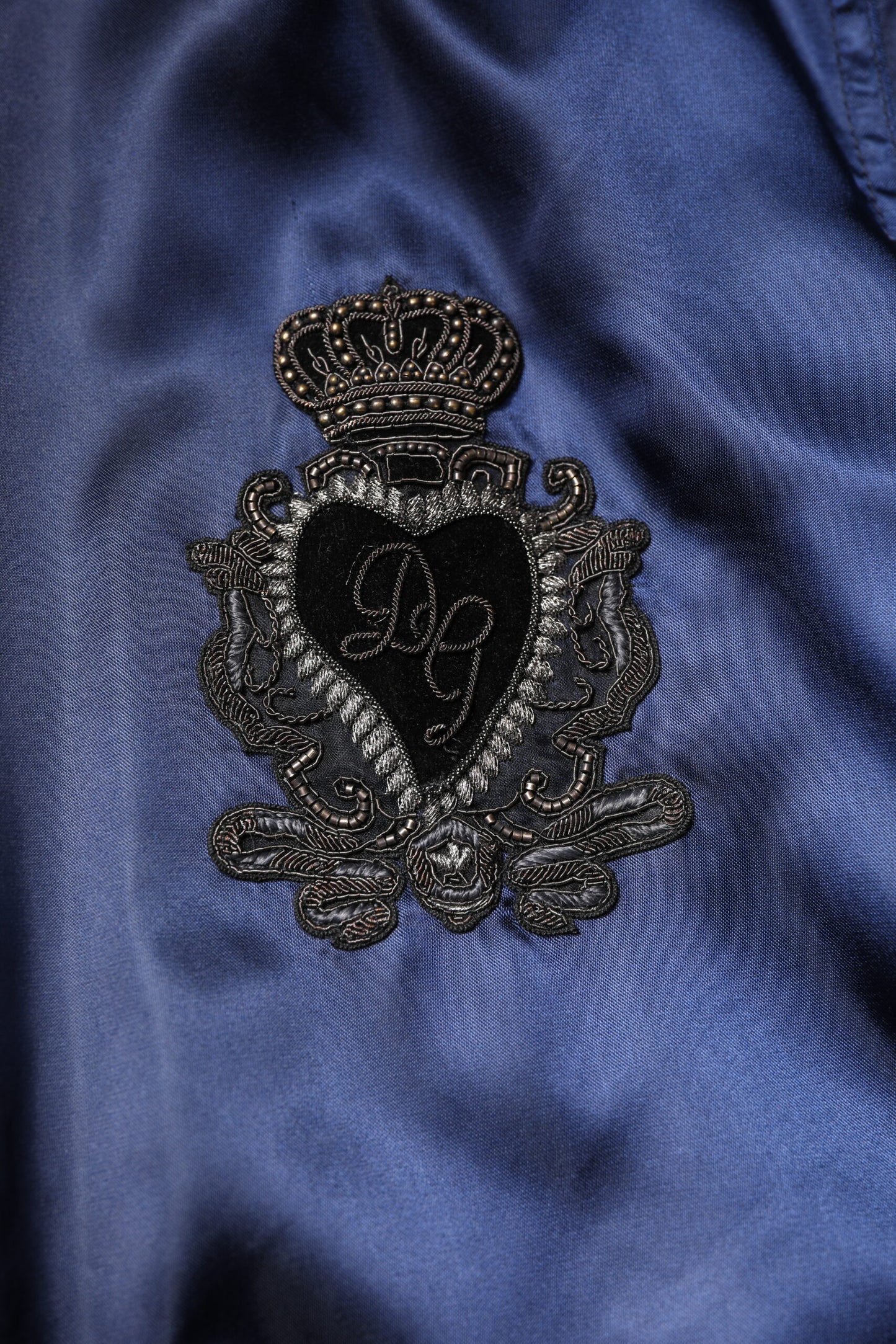 Chaqueta bomber de nailon azul con cremallera completa DG Crown
