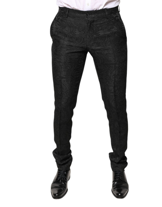 Pantalon habillé taille moyenne en jacquard floral noir