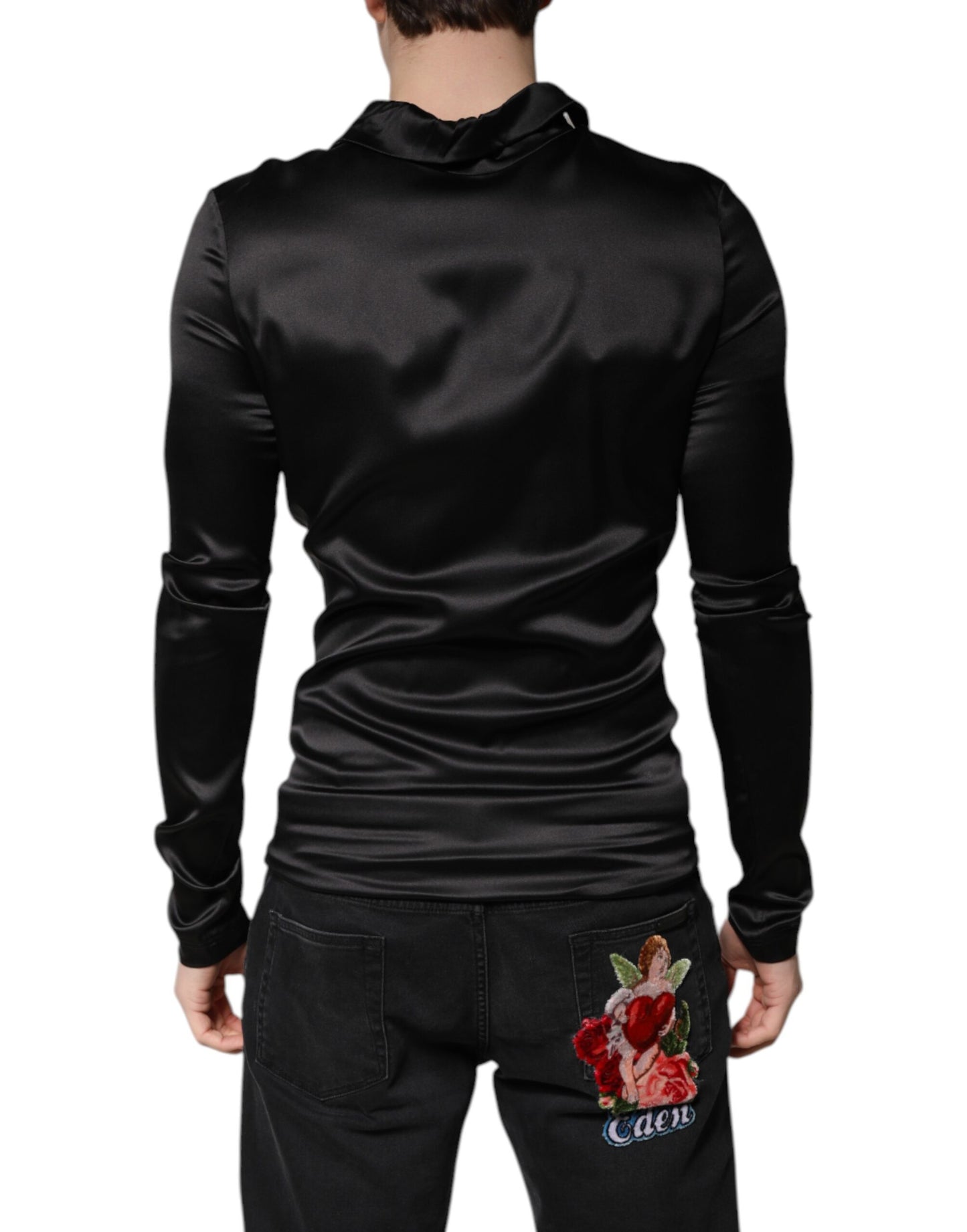 Pull col roulé en soie noire pour homme