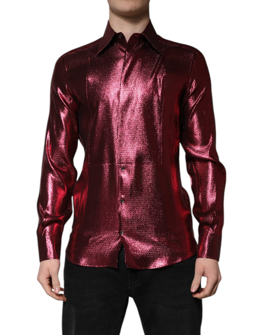 Chemise habillée en coton rouge métallisé doré