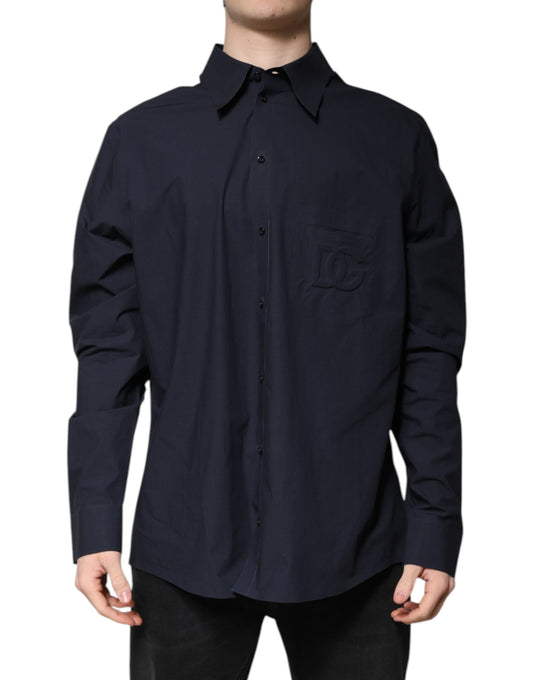 Chemise à manches longues en coton bleu foncé