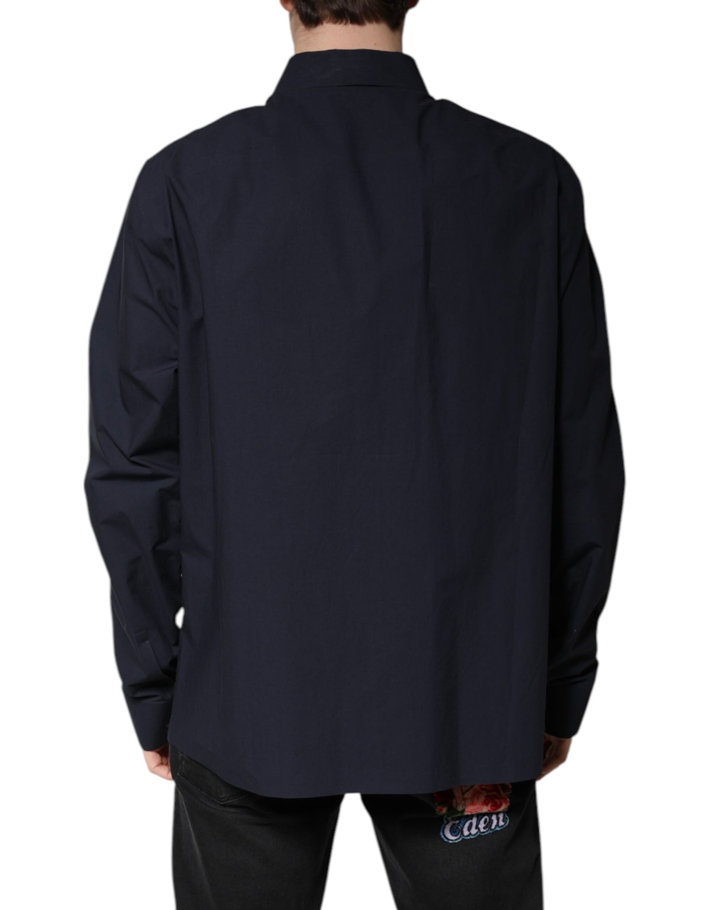 Camisa de manga larga de algodón azul oscuro