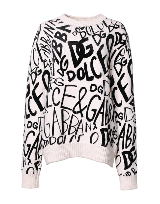 Pull femme blanc et noir avec logo imprimé