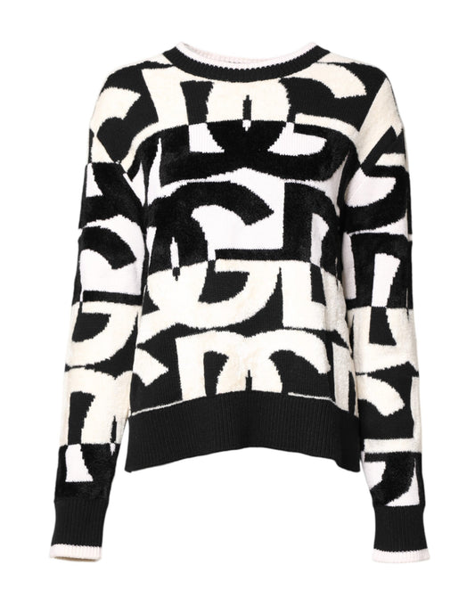 Pull femme blanc et noir avec logo imprimé