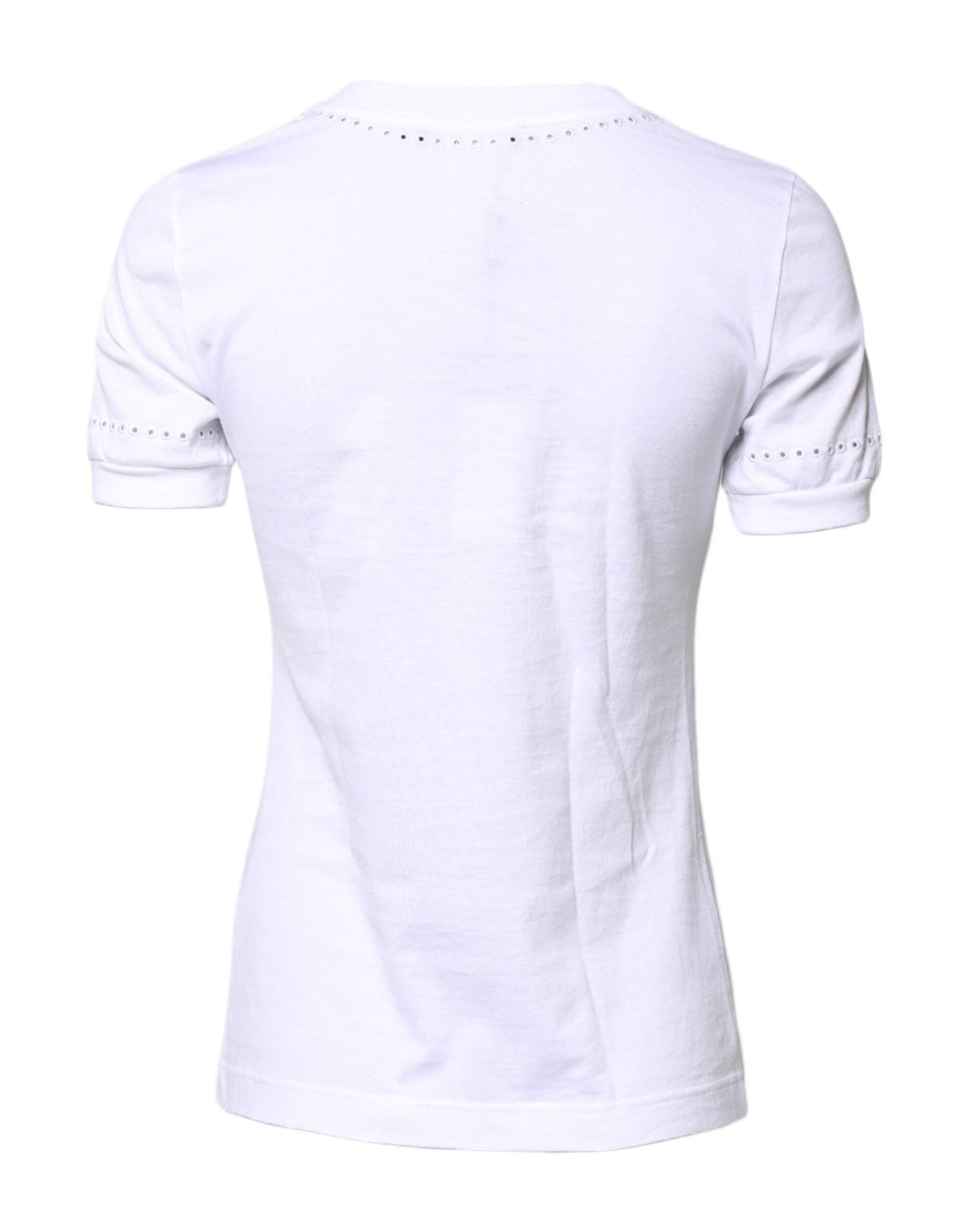 Camiseta de algodón blanca con cuello redondo y logotipo floral