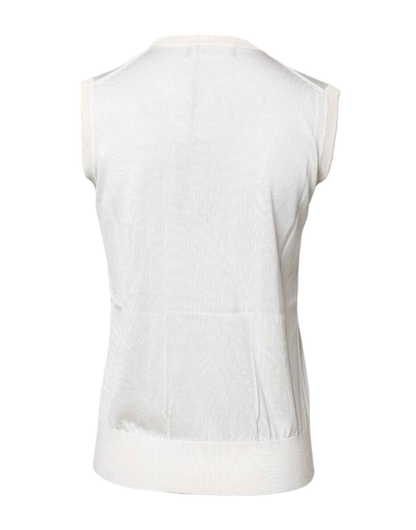 Camiseta sin mangas de cuello redondo de seda blanca