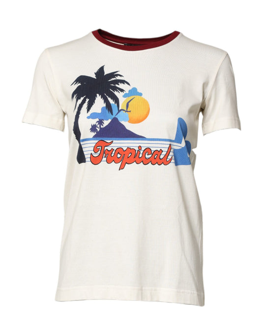 Camiseta de manga corta con estampado de algodón blanco