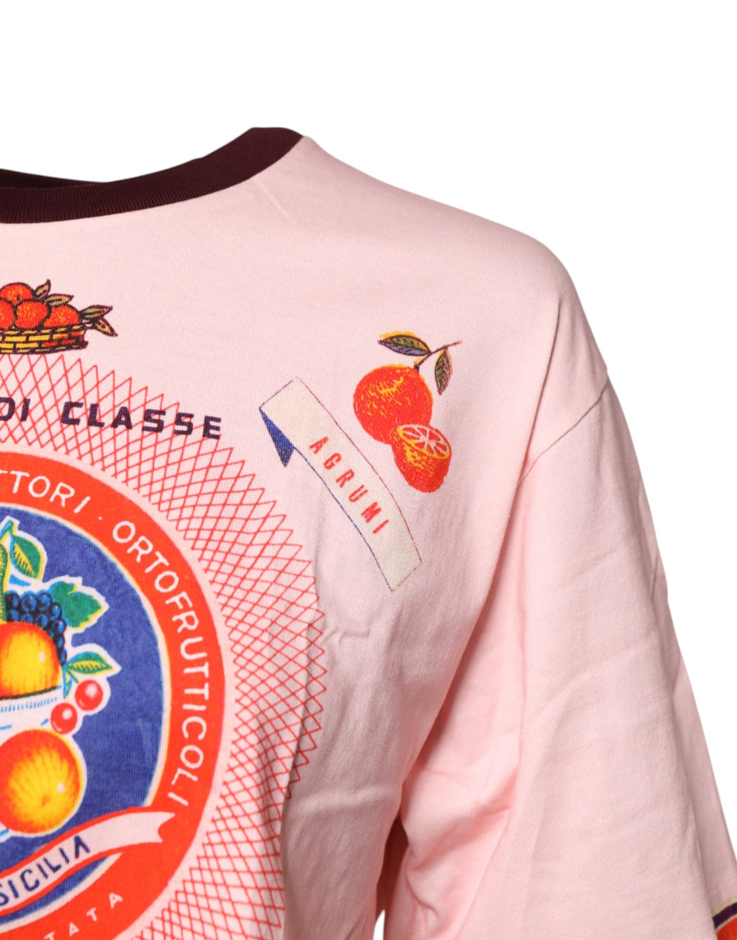 Top corto de algodón de manga corta con estampado rosa