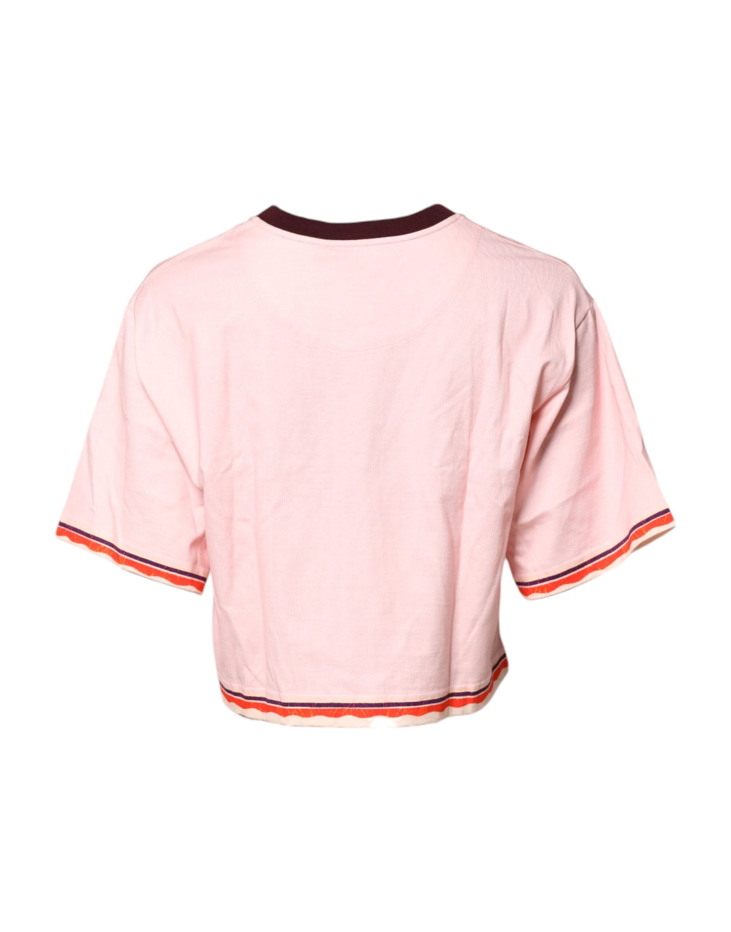 Top corto de algodón de manga corta con estampado rosa