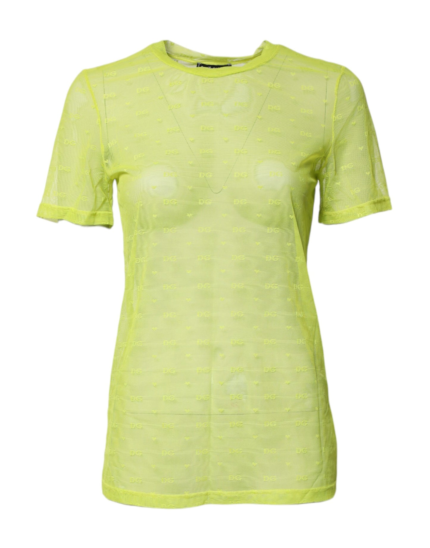 Top de manga corta transparente de nailon verde para mujer