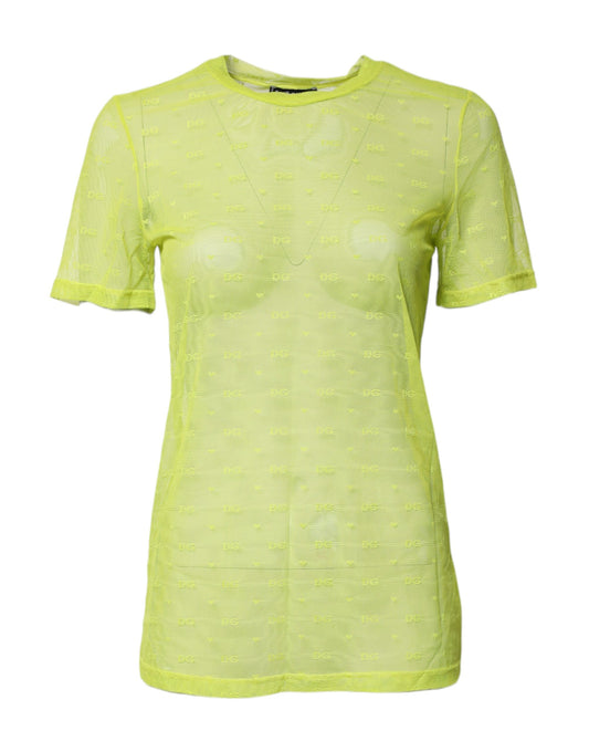 Top de manga corta transparente de nailon verde para mujer