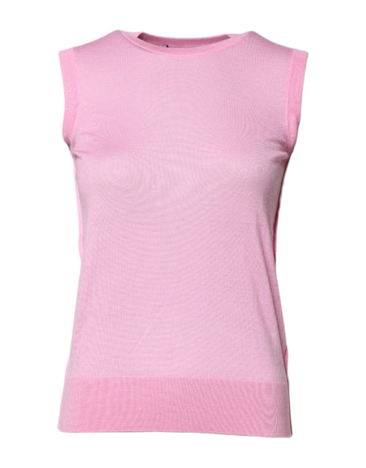 Camiseta sin mangas de cuello redondo de cachemira rosa