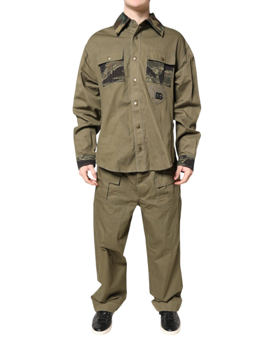 Conjunto casual de camisa y pantalón de algodón elástico marrón