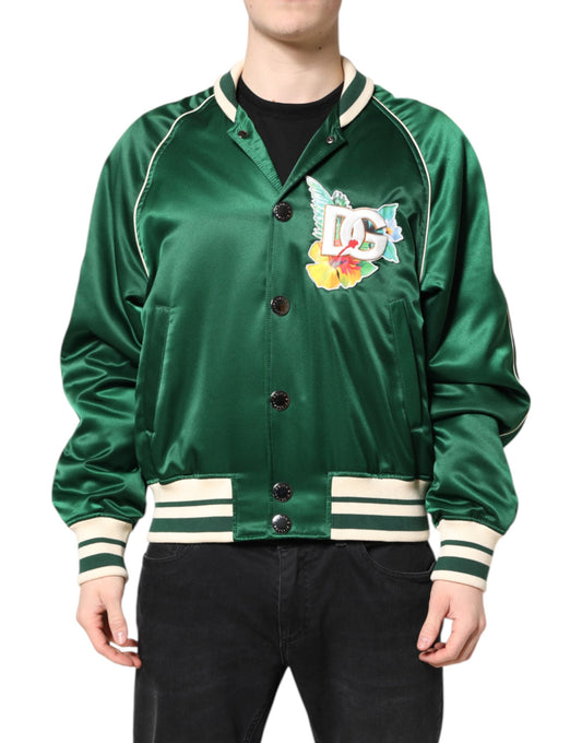 Chaqueta bomber con cremallera completa y logotipo DG floral verde