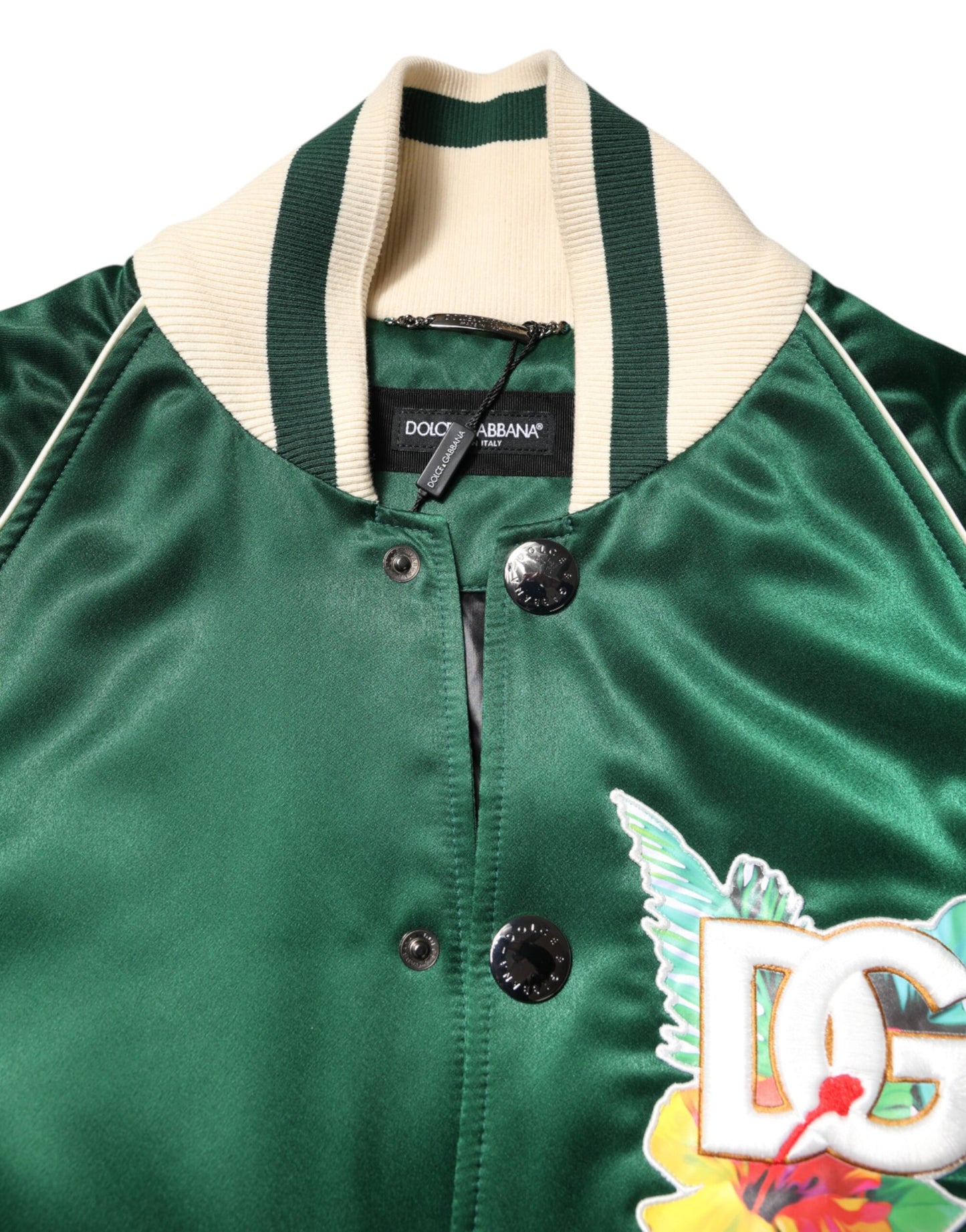 Chaqueta bomber con cremallera completa y logotipo DG floral verde
