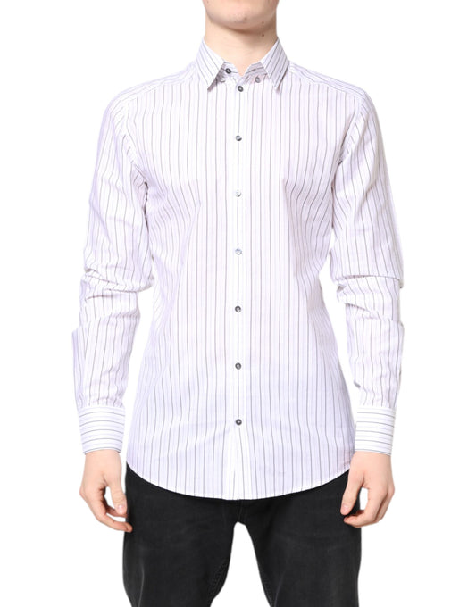 Camisa formal de algodón con rayas blancas y doradas