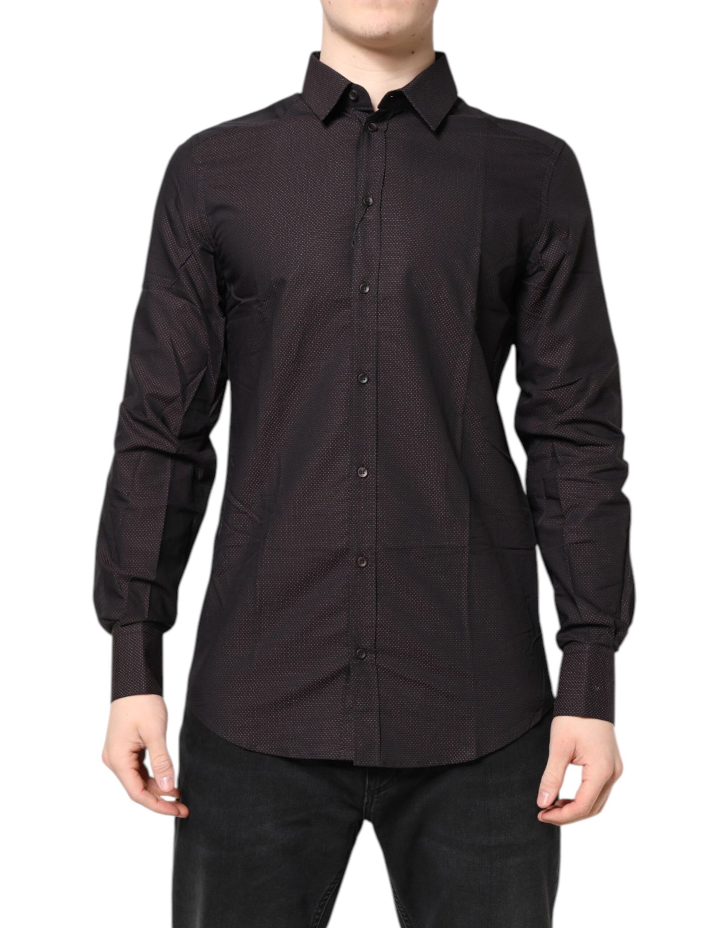 Camisa de vestir para hombre en algodón jacquard color granate GOLD