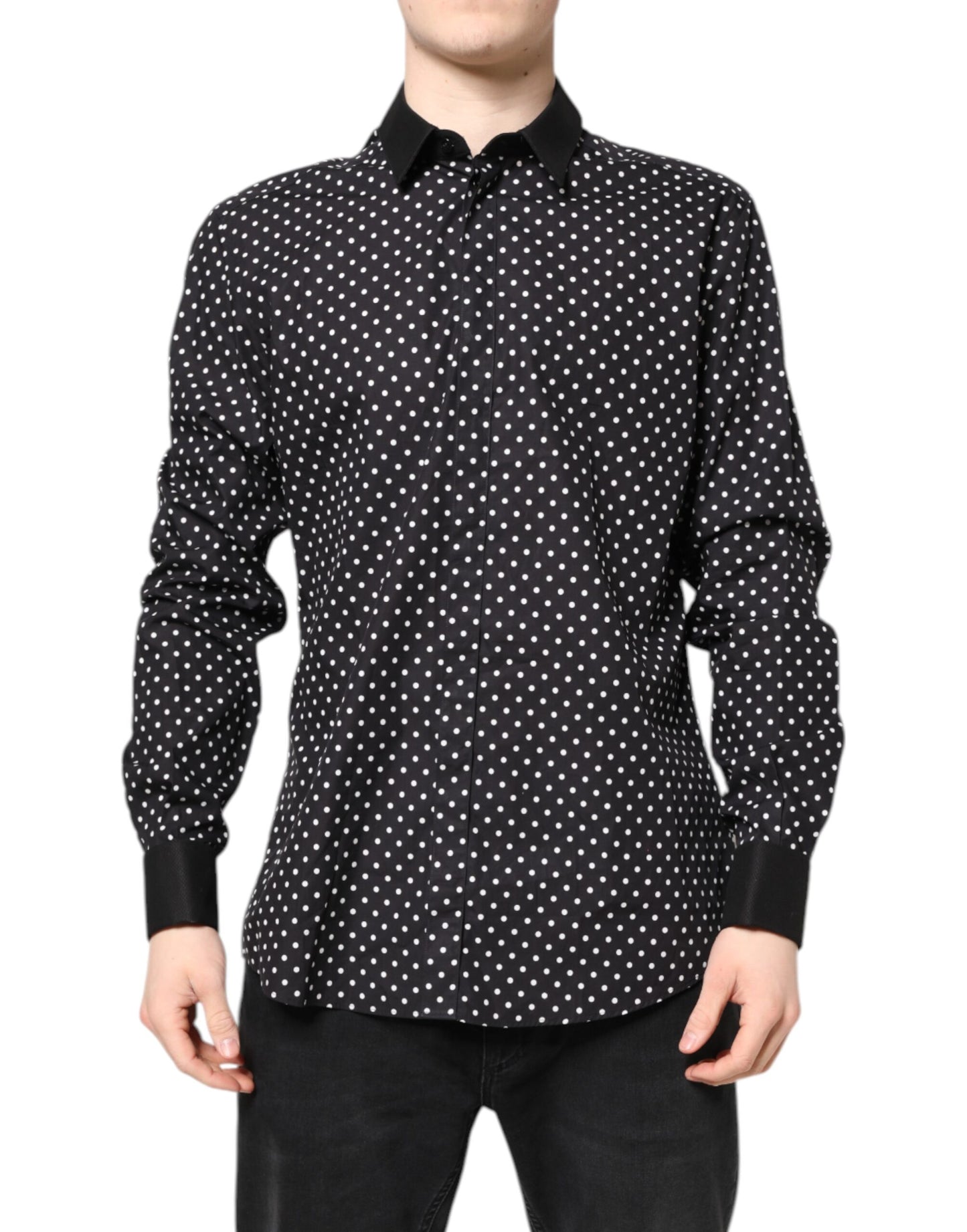 Camisa formal de algodón con lunares negros