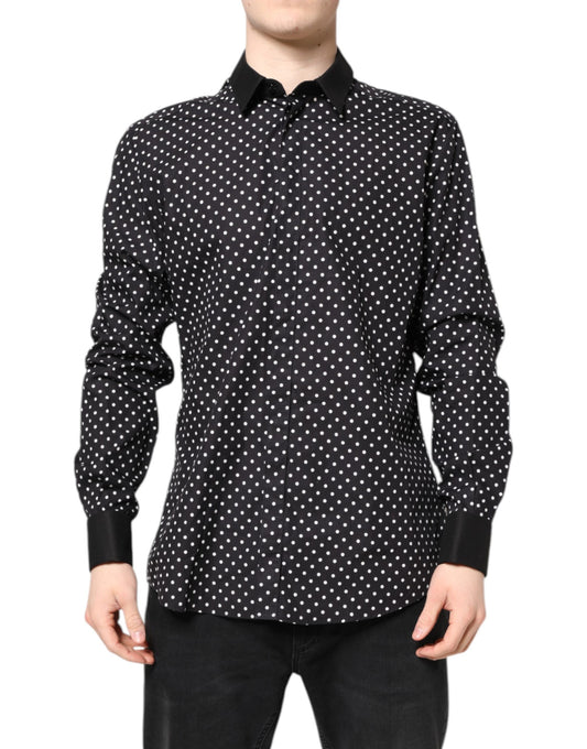 Camisa formal de algodón con lunares negros