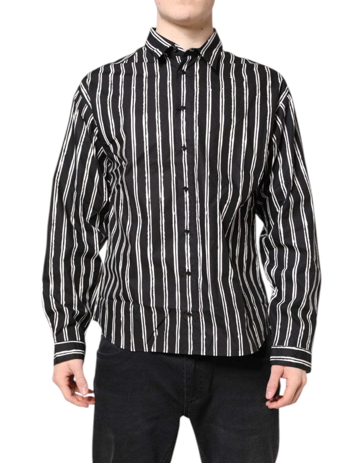 Camisa de vestir de algodón a rayas blancas y negras