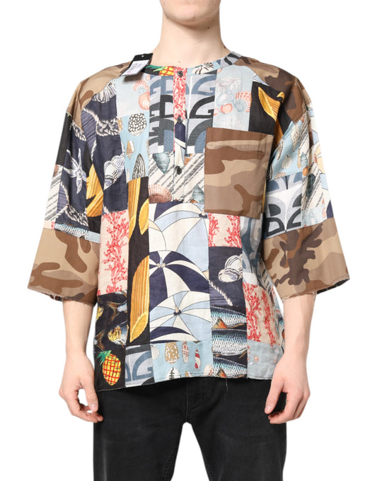 Camisa de manga corta con patchwork multicolor