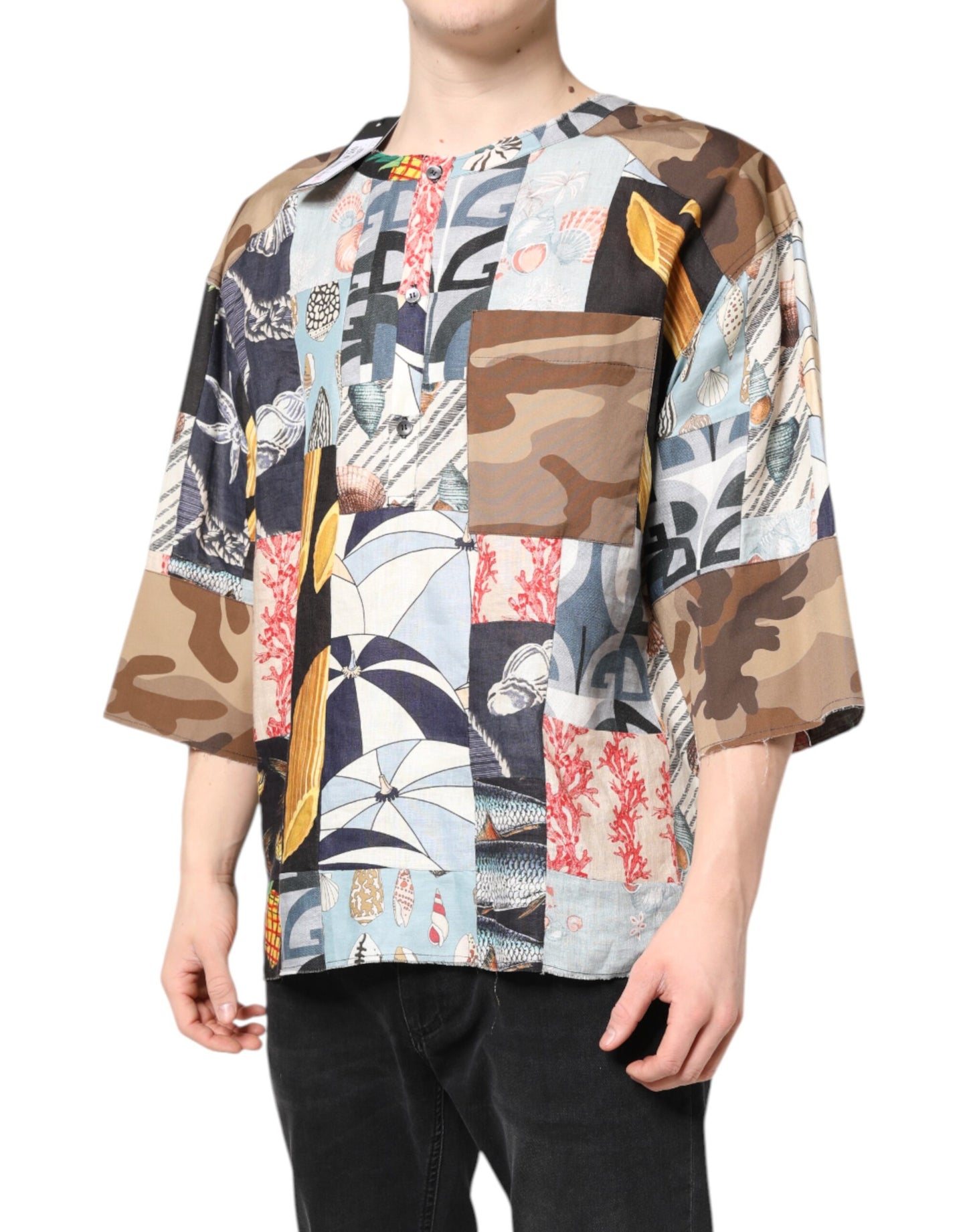Camisa de manga corta con patchwork multicolor