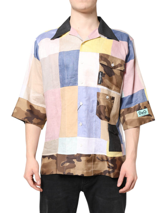 Camisa de manga corta con patchwork multicolor