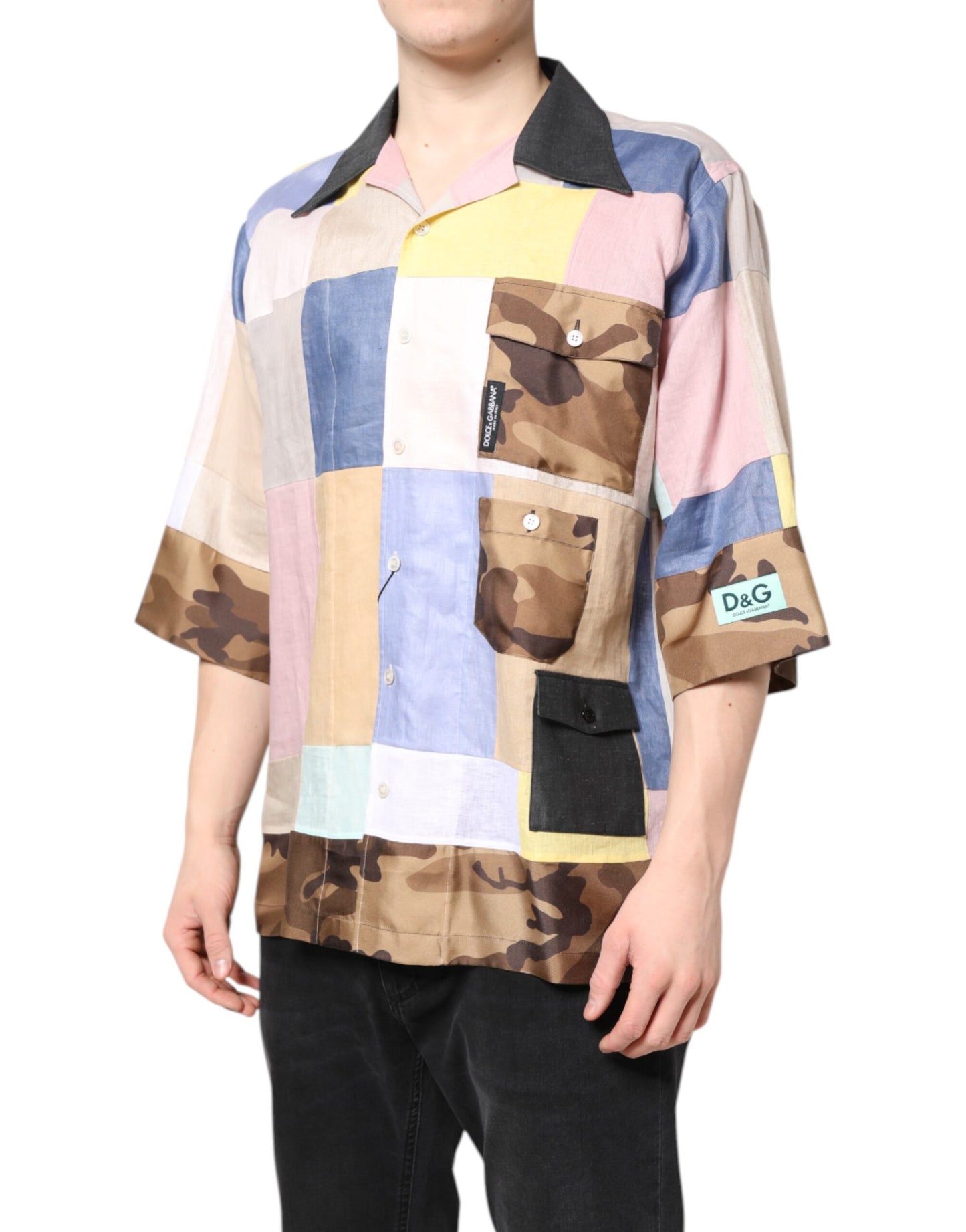 Camisa de manga corta con patchwork multicolor