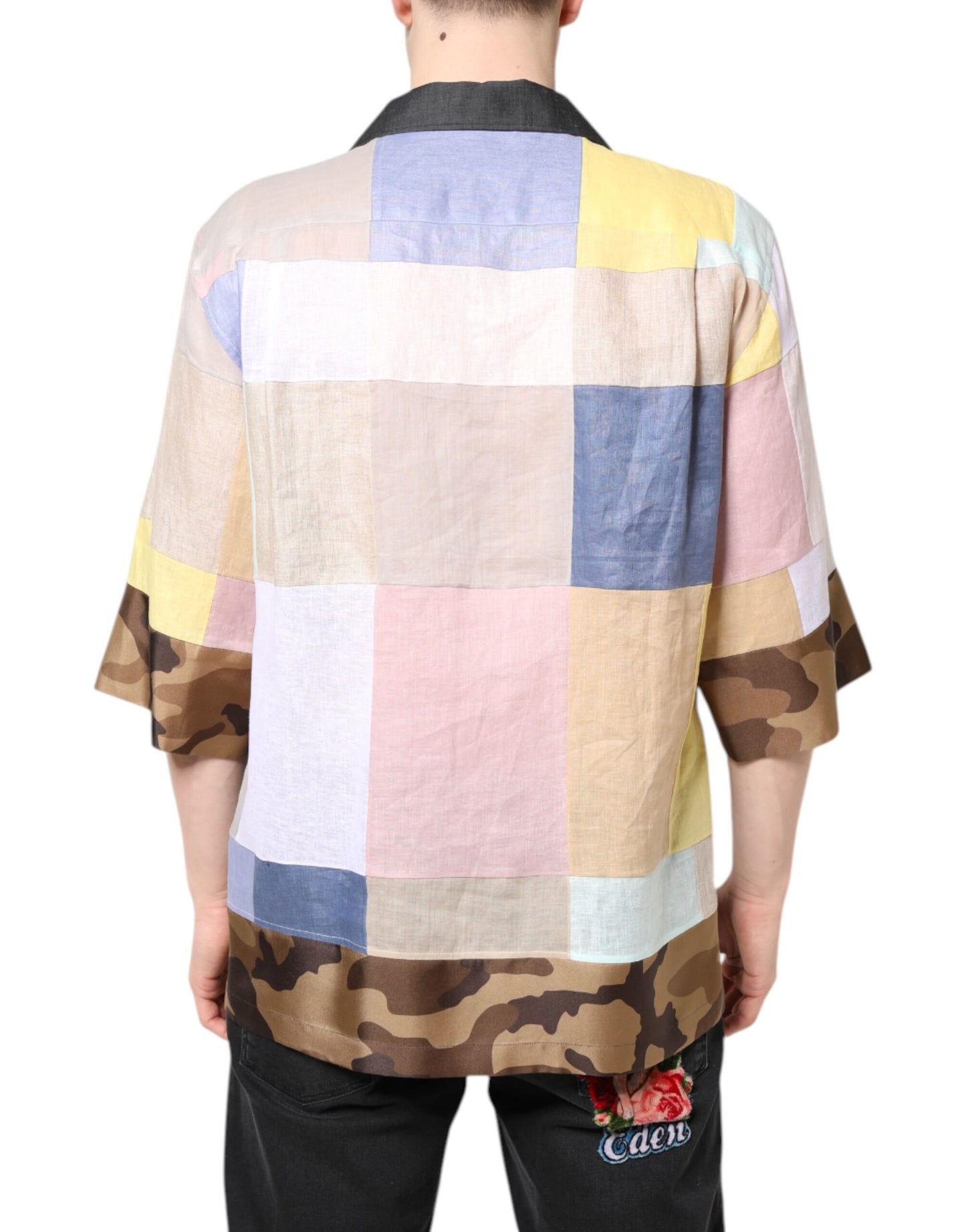 Camisa de manga corta con patchwork multicolor
