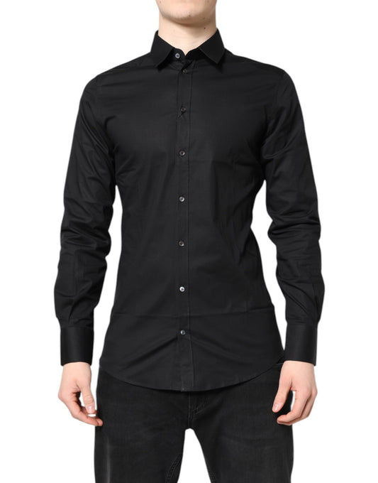 Camisa de vestir de manga larga de algodón negro dorado