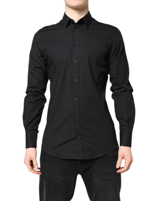 Camisa formal de vestir de algodón negro dorado
