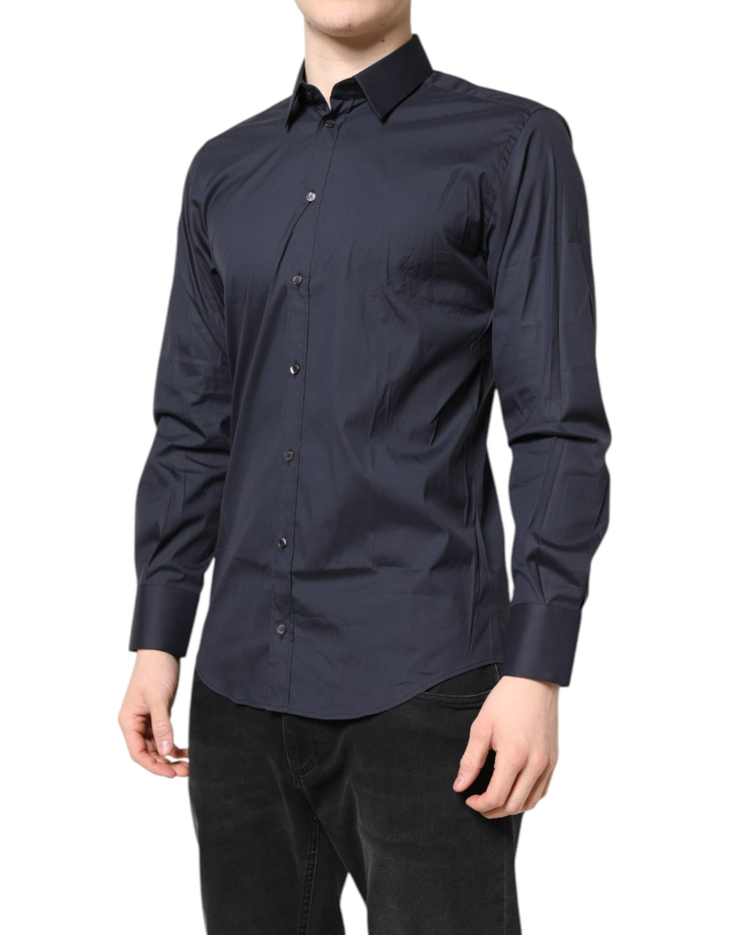 Camisa formal de vestir de algodón azul oscuro MARTINI
