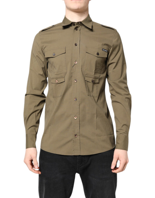 Camisa informal de manga larga de algodón elástico marrón