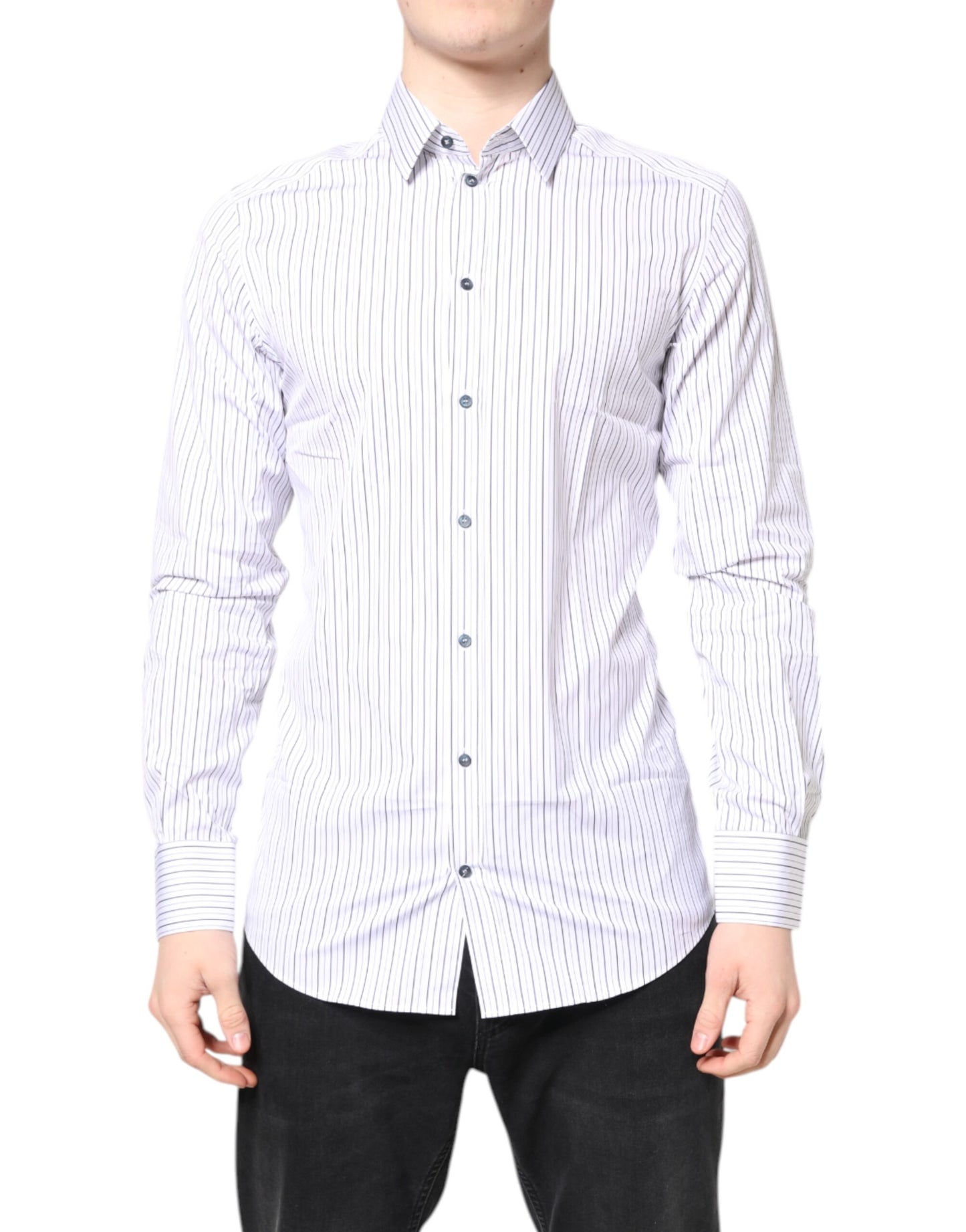 Camisa formal de algodón con rayas blancas doradas