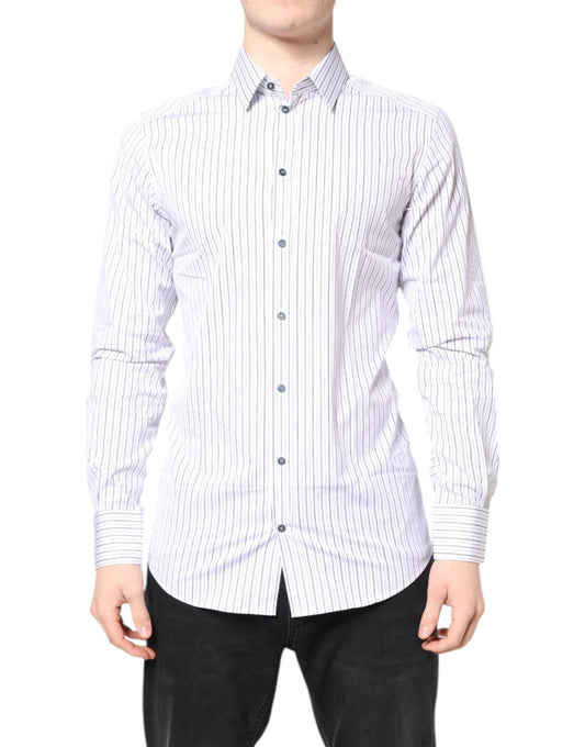 Camisa formal de algodón con rayas blancas doradas