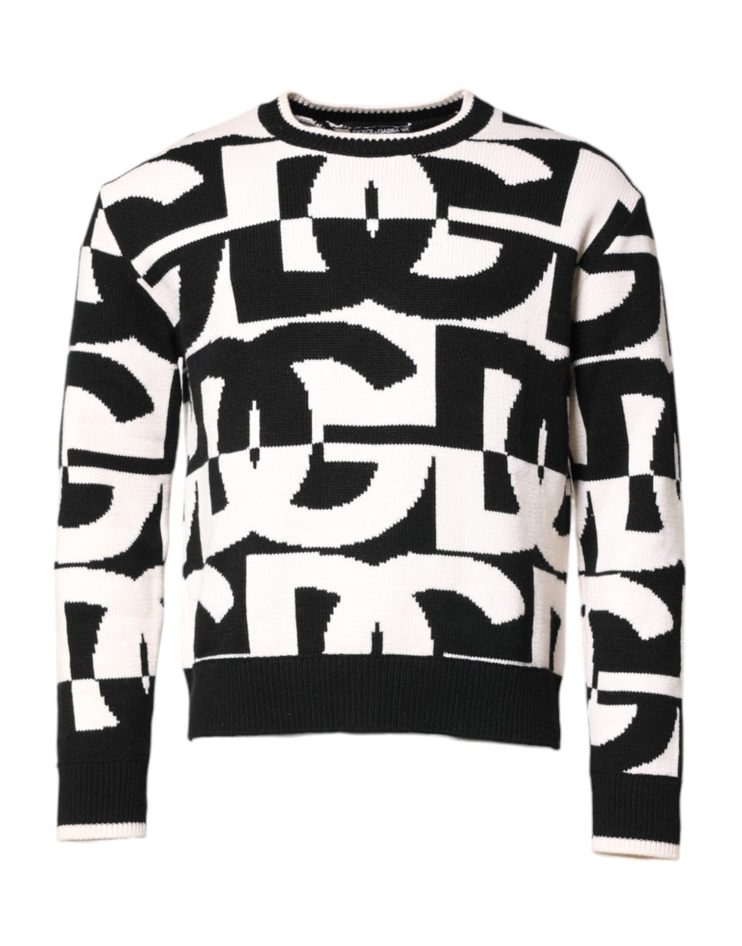 Pull en tricot noir et blanc avec logo imprimé