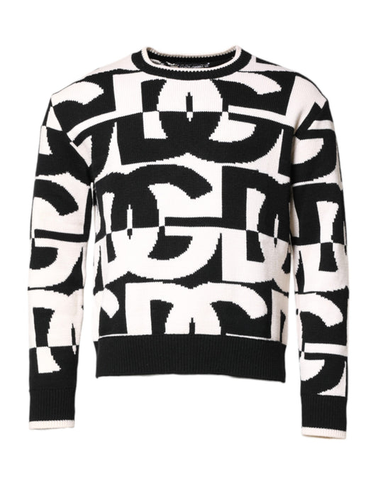 Pull en tricot noir et blanc avec logo imprimé