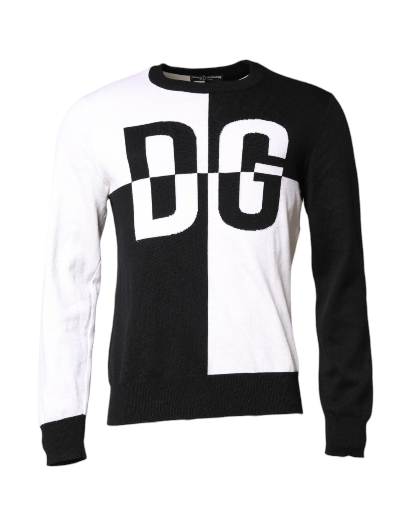 Pull en tricot noir et blanc avec logo imprimé