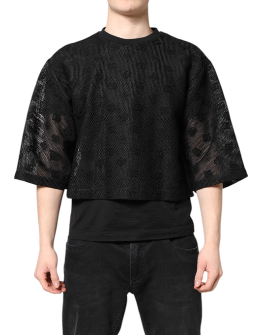 T-shirt noir à manches courtes avec logo transparent
