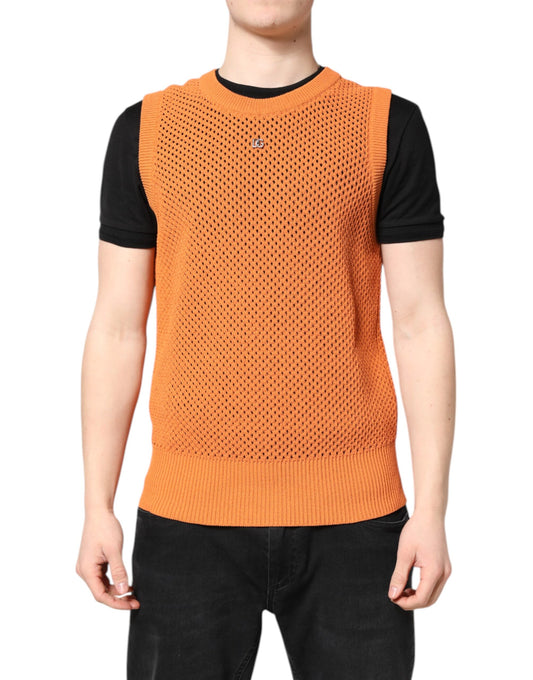 T-shirt col rond sans manches en cachemire orange