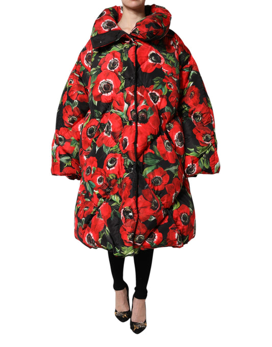 Chaqueta acolchada con cremallera completa y estampado floral multicolor