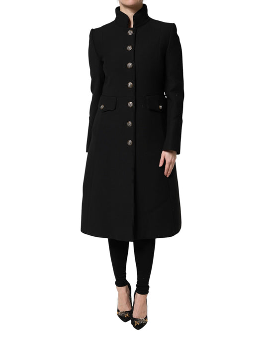 Chaqueta gabardina de lana negra de un solo pecho