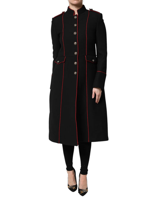 Chaqueta gabardina de lana negra de un solo pecho