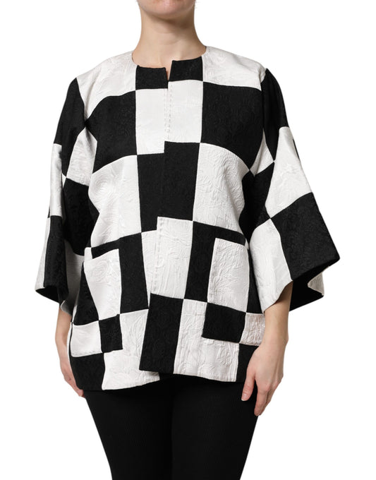 Chaqueta blazer de jacquard con patchwork en blanco y negro