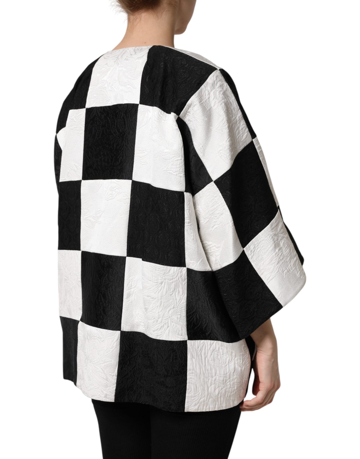 Chaqueta blazer de jacquard con patchwork en blanco y negro