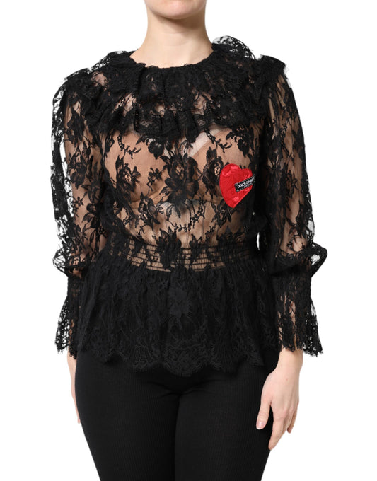Blusa de mujer con encaje floral de algodón negro