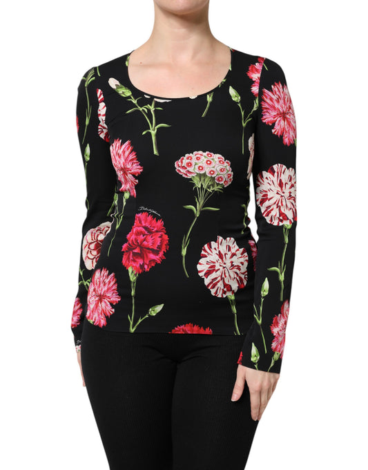 Blusa de manga larga con estampado floral negro para mujer