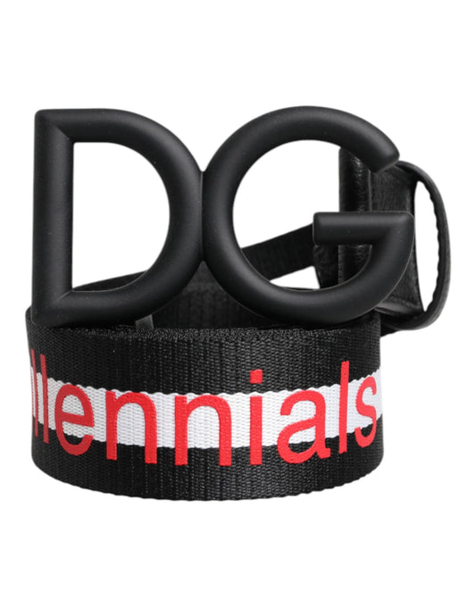 Ceinture à boucle DG en polyester noir avec logo imprimé