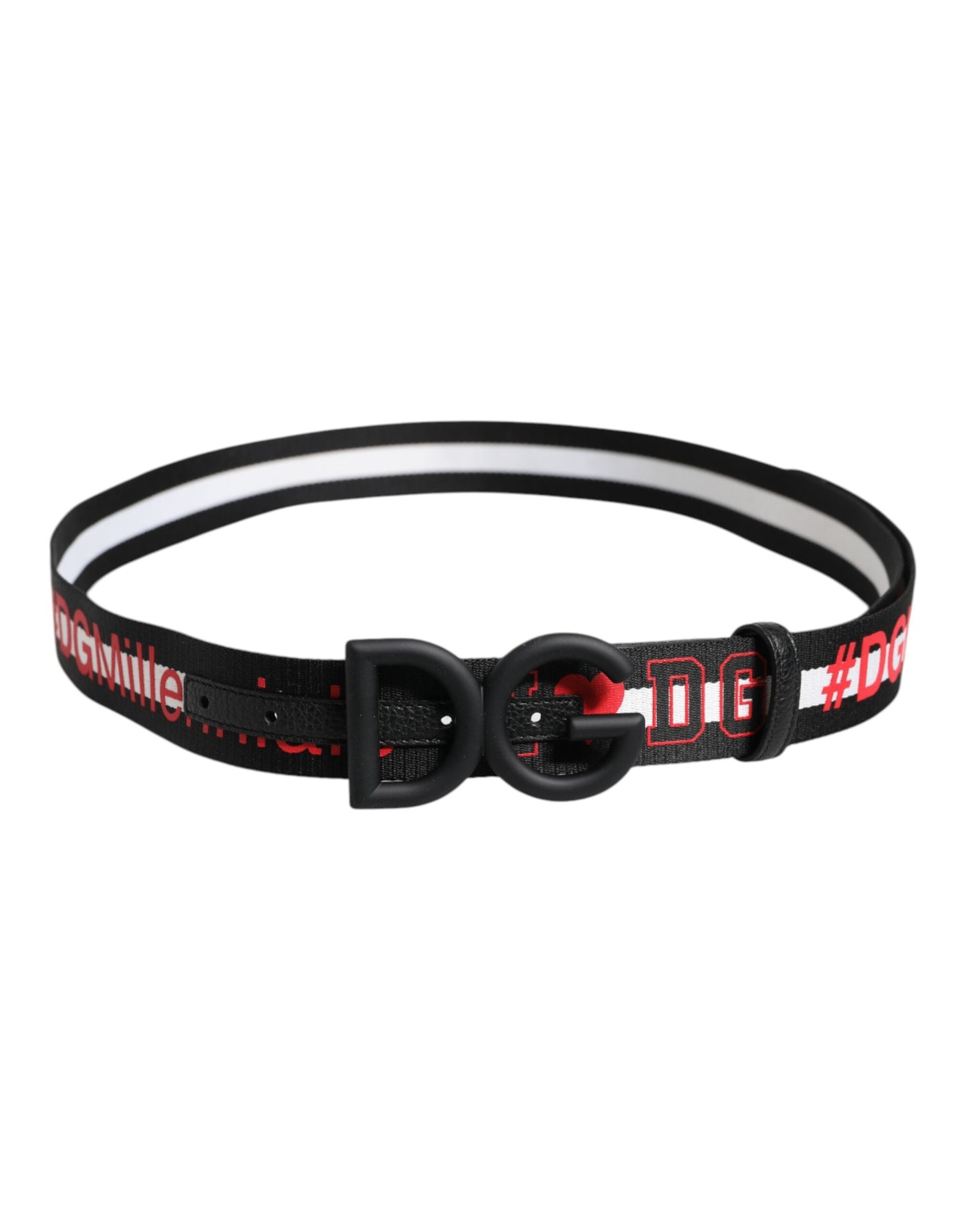 Ceinture à boucle DG en polyester noir avec logo imprimé